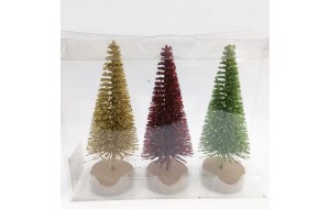 Glitter δεντράκια χριστουγεννιάτικα διακοσμητικά με ξύλινη βάση σετ τριών τεμαχίων με τρία χρώματα 24 εκ 