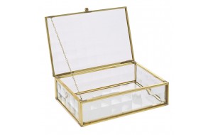 Γυάλινο κουτί μπιζουτιέρα με μεταλλικές ακμές σε χρυσή απόχρωση 14x9x5 εκ 