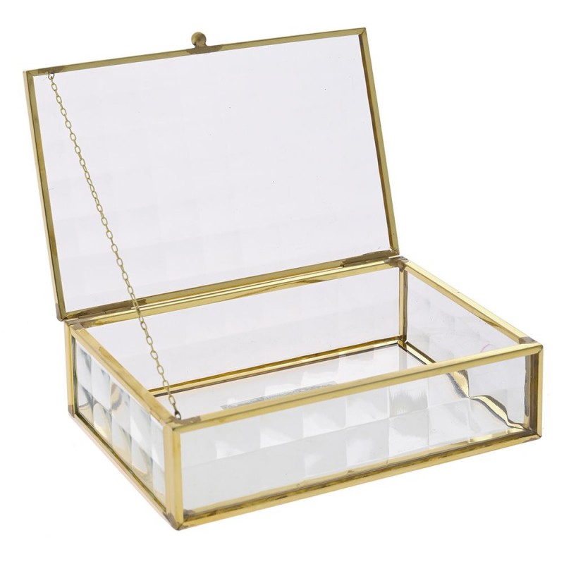 Γυάλινο κουτί μπιζουτιέρα με μεταλλικές ακμές σε χρυσή απόχρωση 14x9x5 εκ