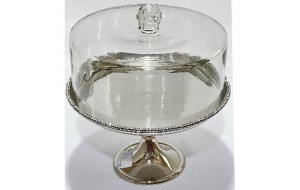 Βάση από αλουμίνιο σε ασημί απόχρωση με γυάλινη καμπάνα και διαμαντάκια 25x30 εκ