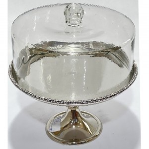 Βάση από αλουμίνιο σε ασημί απόχρωση με γυάλινη καμπάνα και διαμαντάκια 25x30 εκ