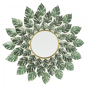 Μεταλλικός καθρέπτης σε χρυσή απόχρωση με πράσινα φύλλα 89 εκ