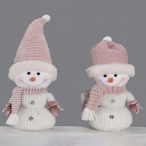 Υφασμάτινοι χιονάνθρωποι ζευγάρι με ροζ ρούχα σετ των δύο 16x12x33 εκ