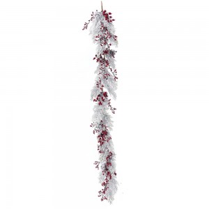 Λευκή γιρλάντα με κόκκινα berries και κουκουνάρια 180 εκ