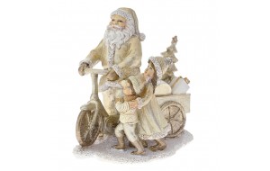 Διακοσμητικό Άγιος Βασίλης με ποδάλατο σε κρεμ και χρυσή απόχρωση 15x11x15 εκ