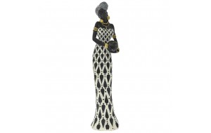 Φιγούρα από πολυρεζίνη Αφρικανής γυναίκας με ασπρόμαυρο φόρεμα 8x7x34 εκ