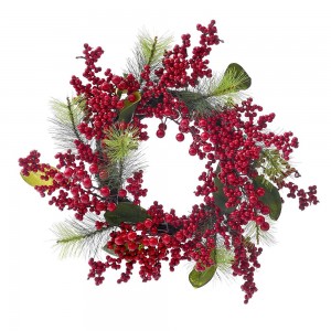 Πράσινο χριστουγεννιάτικο στεφάνι διακοσμημένο με berries 46 εκ