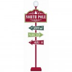 Κόκκινη μεταλλική ταμπέλα North Pole σε στύλο με φως 46x16x122 εκ