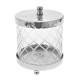 Γυάλινο βάζο στρογγυλό με μεταλλική βάση σε ασημί απόχρωση και καπάκι 11x14 εκ