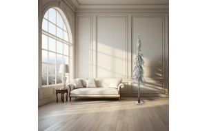 Χιονισμένο πράσινο χριστουγεννιάτικο δέντρο με ξύλινο κορμό και full pe φύλλωμα 210 εκ