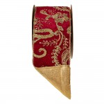 Embroidery χριστουγεννιάτικη κορδέλα σε μπορντό απόχρωση με χρυσά σχέδια 10x450 εκ
