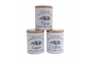Μεταλλικά λευκά δοχεία αποθήκευσης για καφέ ζάχαρη και τσάι σετ τριών τεμαχίων 11x13.5 εκ