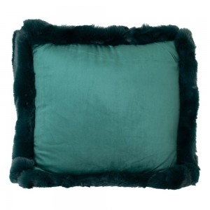 Διακοσμητικό μαξιλάρι σαλονιού σε πράσινο χρώμα με γούνινο φινίρισμα 43x43 εκ