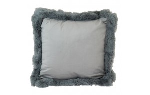 Διακοσμητικό μαξιλάρι σαλονιού σε γκρι χρώμα με γούνινο φινίρισμα 43x43 εκ