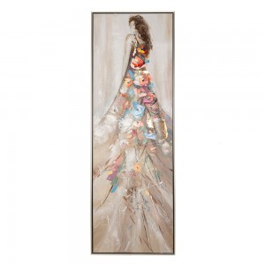 Πίνακας ελαιογραφίας πάνω σε τυπωμένο καμβά με φιγούρα γυναίκας σε λευκό φόρεμα με λουλούδια 52x122 εκ