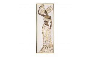 Πίνακας ελαιογραφίας πάνω σε τυπωμένο καμβά με φιγούρα γυναίκας σε εκρού φόρεμα με χρυσές λεπτρομέρειες 42x122 εκ