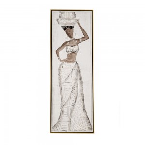 Πίνακας ελαιογραφίας πάνω σε τυπωμένο καμβά με φιγούρα γυναίκας σε λευκό φόρεμα με ανάγλυφες λεπτρομέρειες 42x122 εκ