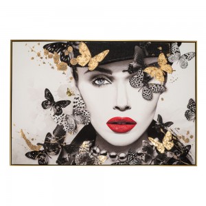 Πίνακας ελαιογραφίας σε τυπωμένο καμβά με θέμα Γυναίκα και πεταλούδες 122x4.5x122 εκ