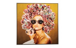 Ελαιογραφία σε τυπωμένο καμβά με θέμα γυναικεία φιγούρα με πολύχρωμα μαλλιά 82x4.5x82 εκ