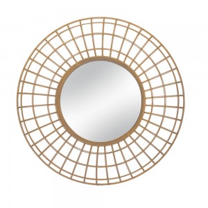 Μεταλλικός στρογγυλός επιτοίχιος καθρέπτης σε μπεζ χρώμα 90x7.5 εκ
