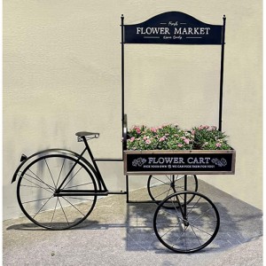 Flower Market μεταλλικό διακοσμητικό ποδήλατο σε μαύρο χρώμα με βάση για κασπώ και γλάστρες 165x68x168 εκ