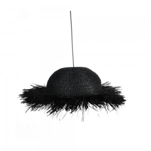 Ψάθινο φωτιστικό οροφής με σχήμα καπέλου σε μαύρο χρώμα 40x21 εκ
