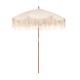 Boho στρογγυλή ομπρέλα μακραμέ σε λευκό χρώμα με ξύλινο ιστό 180x245 εκ.