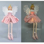 Χριστουγεννιάτικη φιγούρα αγγέλου σε ροζ απόχρωση με ενσωματωμένο φωτισμό στα φτερά 22x12x53 εκ