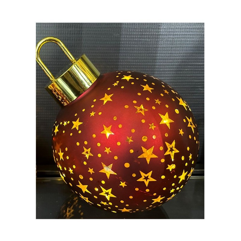 Χριστουγεννιάτικη διακοσμητική μπάλα σε κόκκινη απόχρωση με χρυσά αστεράκια και ενσωματωμένο φωτισμό 25 εκ