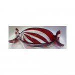 Χριστουγεννιάτικη γυάλινη πιατέλα με σχήμα καραμέλας σε κόκκινη και λευκή ριγέ απόχρωση 34x14x8 εκ