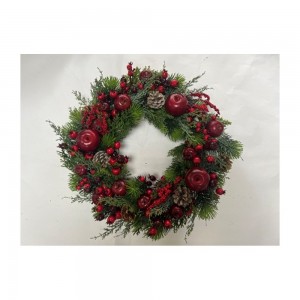 Χριστουγεννιάτικο στεφάνι με πράσινα φύλλα και με διακόσμηση κουκουνάρια berries και ρόδια σε κόκκινη απόχρωση 55 εκ  Χριστουγεννιάτικο στεφάνι με πράσινα φύλλα και με διακόσμηση κουκουνάρια berries και ρόδια σε κόκκινη απόχρωση 55 εκ
