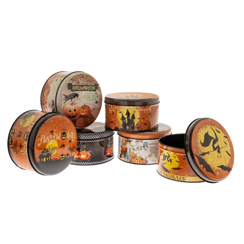 Μεταλλικό στρογγυλό κουτί Halloween σετ τεσσάρων τεμαχίων 14x7 εκ