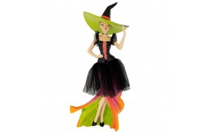 Διακοσμητική φιγούρα Halloween από πολυρεζίνη με γυναίκα ντυμένη σε μαύρη απόχρωση 25x20x60 εκ