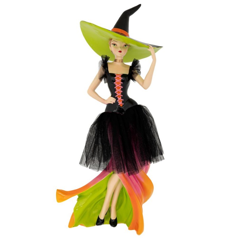 Διακοσμητική φιγούρα Halloween από πολυρεζίνη με γυναίκα ντυμένη σε μαύρη απόχρωση 25x20x60 εκ