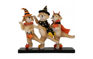 Διακοσμητικό σε βάση με φιγούρες σκυλάκια Halloween από πολυρεζίνη 35x11x30 εκ