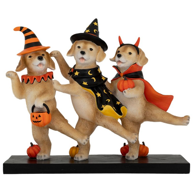 Διακοσμητικό σε βάση με φιγούρες σκυλάκια Halloween από πολυρεζίνη 35x11x30 εκ