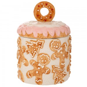 Χριστουγεννιάτικη κεραμική μπισκοτιέρα Gingerbread με καπάκι 15x22 εκ