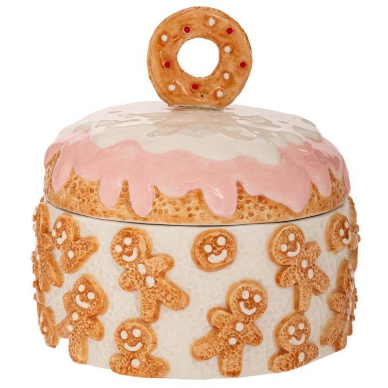 Χριστουγεννιάτικη κεραμική μπισκοτιέρα Gingerbread με καπάκι 18x18 εκ