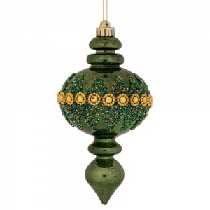 Χριστουγεννιάτικο στολίδι σταλακτίτης σε πράσινη απόχρωση με χρυσή διακόσμηση 11x23 εκ