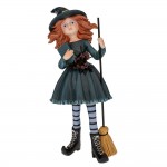 Διακοσμητική φιγούρα Halloween από πολυρεζίνη μάγισσα με σκούπα 18x12x33 εκ