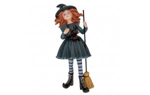 Διακοσμητική φιγούρα Halloween από πολυρεζίνη μάγισσα με σκούπα 18x12x33 εκ