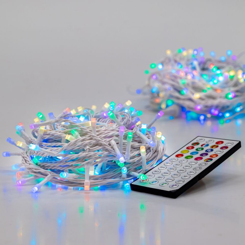 200 LED λαμπάκια σε σειρά με πρόγραμμα λευκό καλώδιο και πολύχρωμο φωτισμό 20 μέτρα