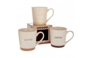 Κεραμικές κούπες σε τρεις διαφορετικές αποχρώσεις με επιγραφή Coffee σετ τεσσάρων τεμαχίων 9x10 εκ