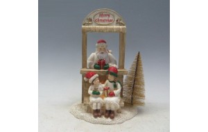 Χριστουγεννιάτικο διακοσμητικό με πάγκο Merry Christmas και Άγιο Βασίλη σε μπεζ απόχρωση από πολυρεζίνη 19x13x30 εκ