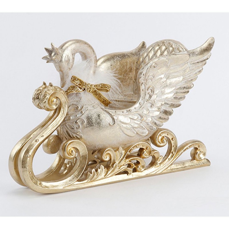 Χριστουγεννιάτικο έλκηθρο σε σχήμα κύκνου από πολυρεζίνη σε χρυσή απόχρωση 31x16x20 εκ Χριστουγεννιάτικο έλκηθρο σε σχήμα κύκνου από πολυρεζίνη σε χρυσή απόχρωση 31x16x20 εκ