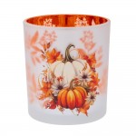 Γυάλινο κηροπήγιο Halloween σε λευκή απόχρωση με φθινοπωρινό μοτίβο κολοκύθας και εσωτερικό σε πορτοκαλί χρώμα σετ 4 τεμαχίων Φ7×8 εκ