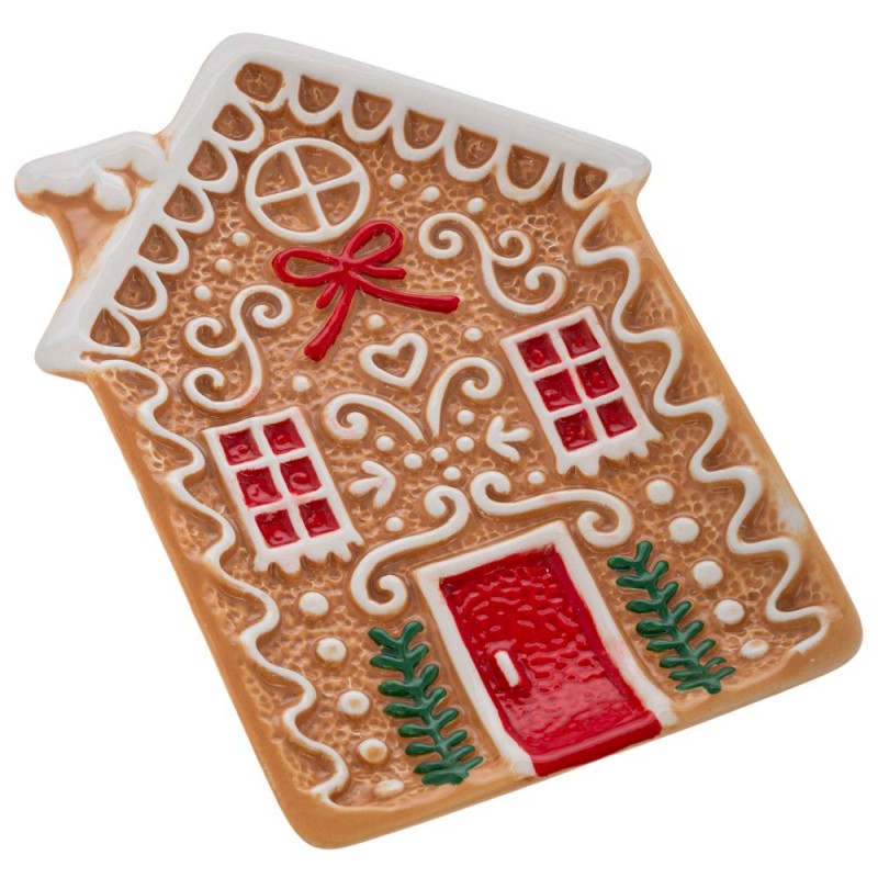 Χριστουγεννιάτικη κεραμική πιατέλα τύπου Gingerbread σετ δύο τεμαχίων 23x16 εκ