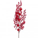 Χριστουγεννιάτικο διακοσμητικό κλαδί με berries και μπάλες σε κόκκινη απόχρωση σετ δύο τεμαχίων 85 εκ