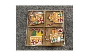 Χριστουγεννιάτικα στολίδια τύπου Gingerbread από πολυρεζίνη σε τέσσερα σχέδια σετ 12 τεμαχίων σε συσκευασία 12x12 εκ