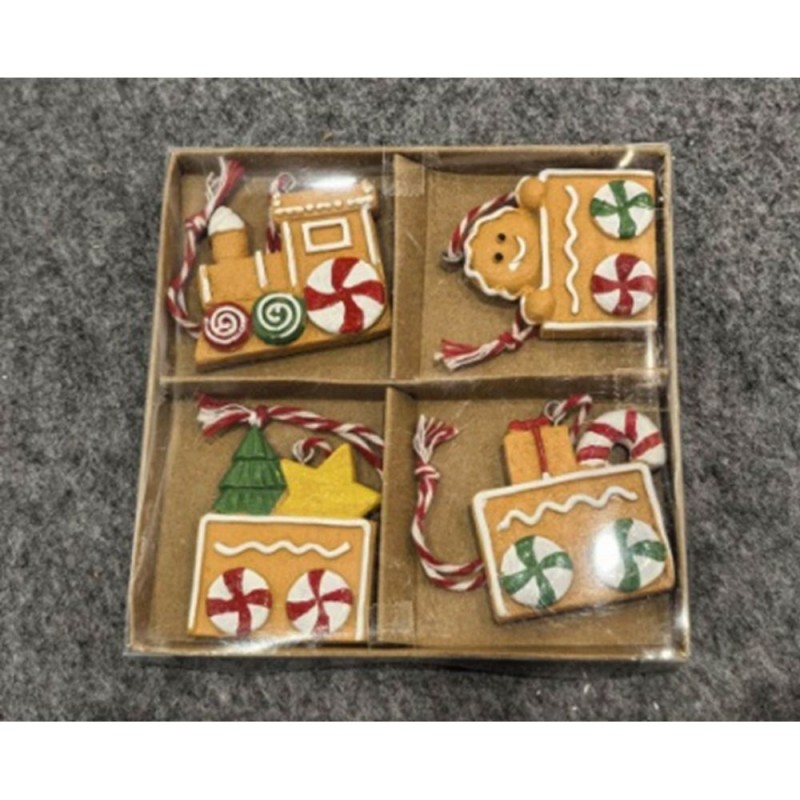 Χριστουγεννιάτικα στολίδια τύπου Gingerbread από πολυρεζίνη σε τέσσερα σχέδια σετ 12 τεμαχίων σε συσκευασία 12x12 εκ
